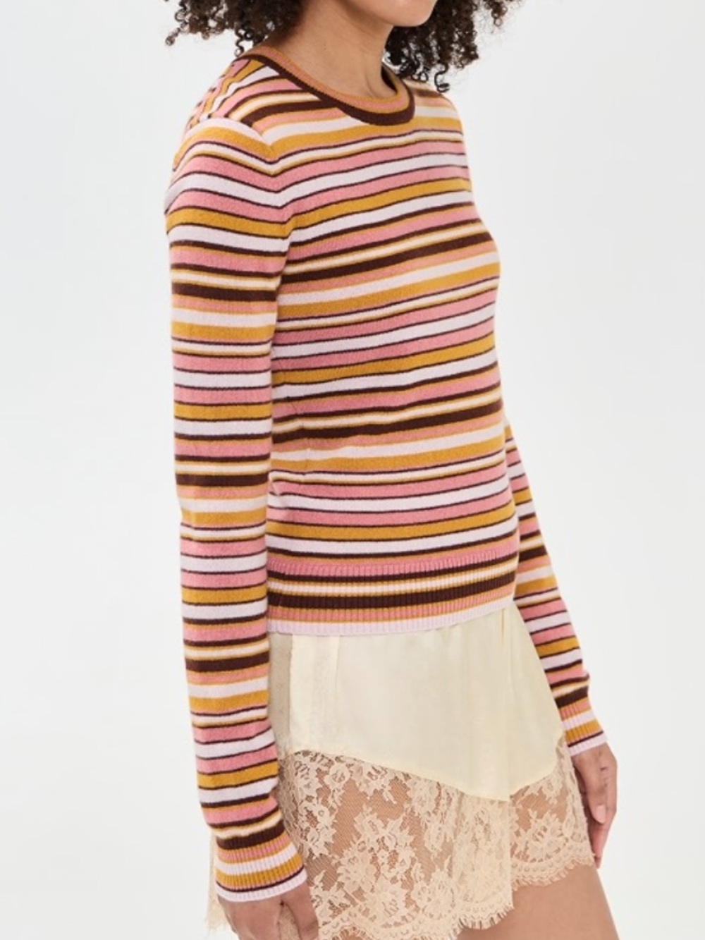 NWT • Reformation Lian Cashmere Crew Swester in Dried Rose Multi Stripe - Picture 4 of 8